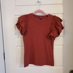 Express ribbed ruffle sleeve top